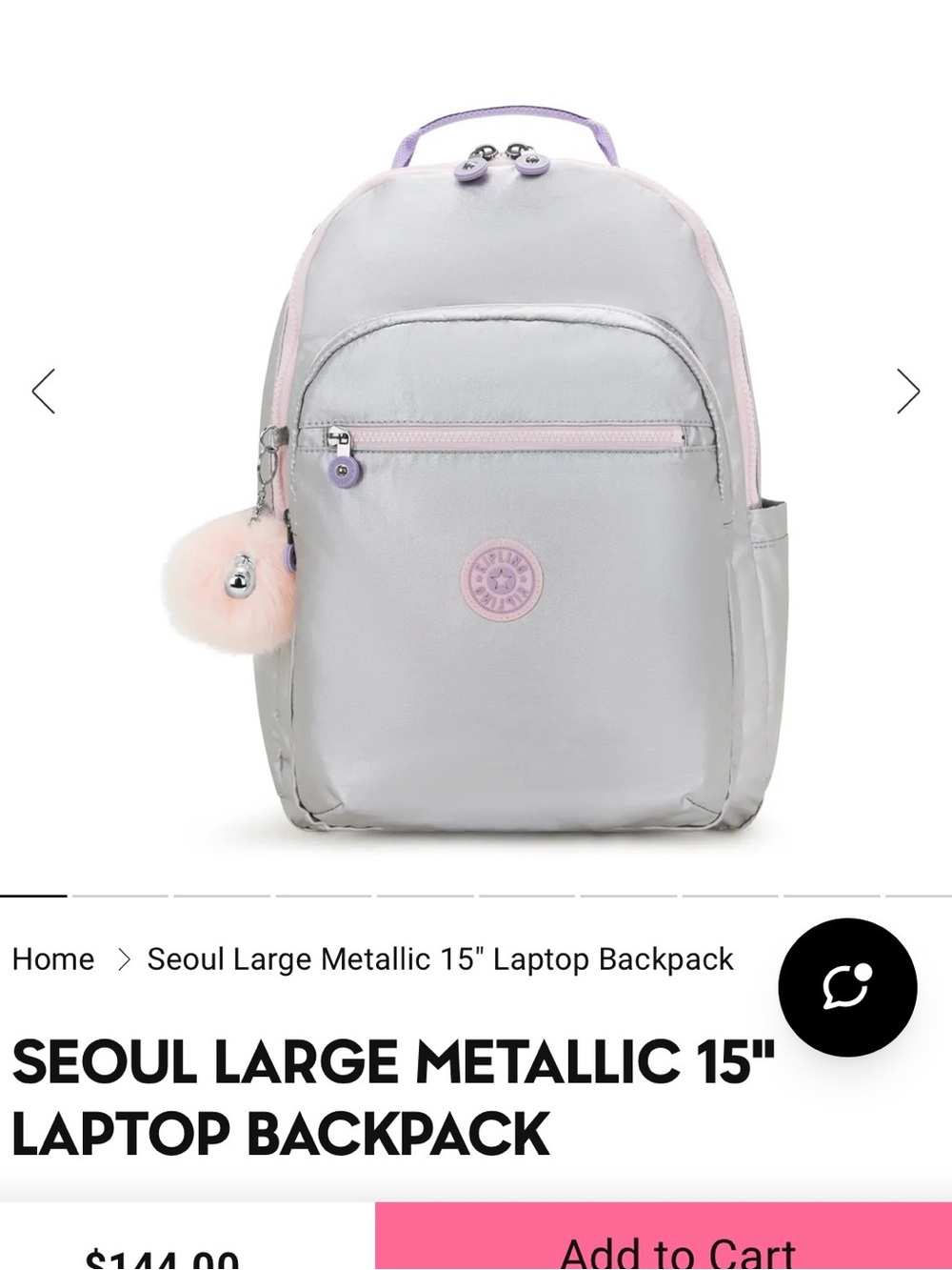 Kipling large Seoul silver glow metallic NWT